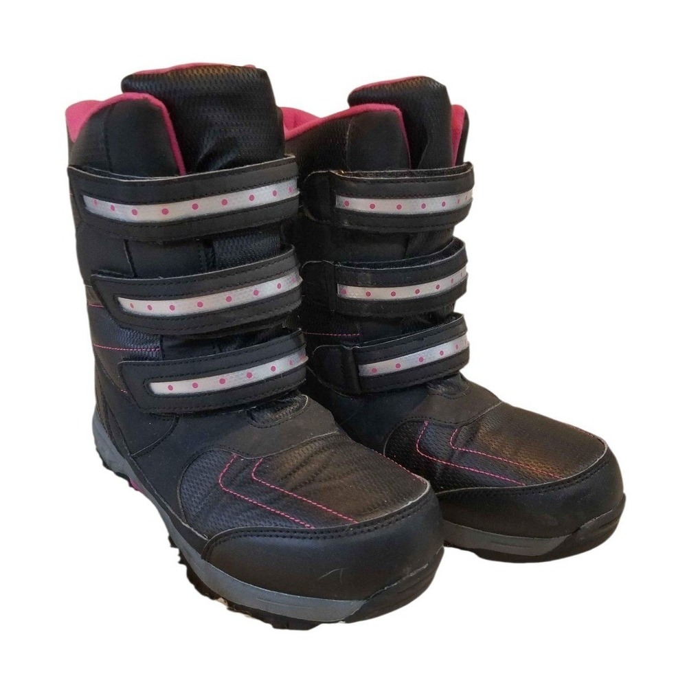 Totes Black Pink Madison Triple Strap Winter Snow Boots 5M Reflective Safety